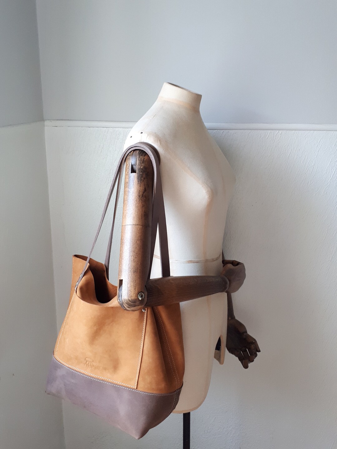 Dark Yellow and Brown Leather Shopper Bag for Work School or - Etsy