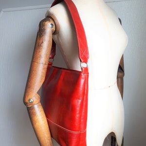 Red leather shoulder bag,  Leather hobo bag, tote bag, hobo bag, leather tote bag, red summer bag, leather hobo, handmade hobo bag