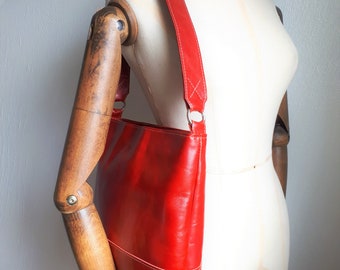 Red leather shoulder bag,  Leather hobo bag, tote bag, hobo bag, leather tote bag, red summer bag, leather hobo, handmade hobo bag