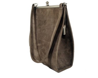 Graue Wildledertasche, Rahmentasche, Clutch Tasche, Umhängetasche, Wildleder Umhängetasche, Abendtasche, Click Frame Tasche, Graue Rahmentasche, Geschenk für Sie.
