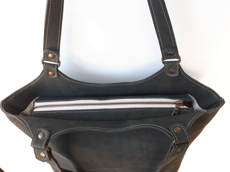 Gray leather shoulder bag with YKK zippers. Lined leather bag Etsy