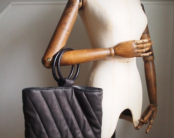 Soft leather tote bag with wooden handles