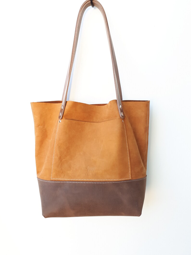 Dark Yellow and Brown Leather Shopper Bag for Work School or - Etsy