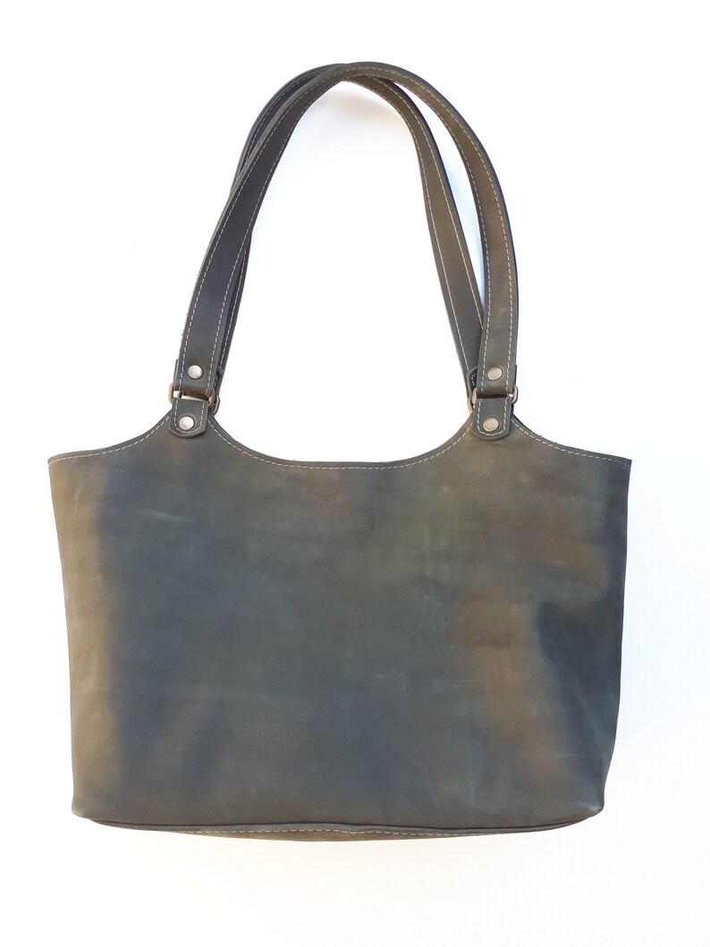 Gray leather shoulder bag with YKK zippers. Lined leather bag Etsy