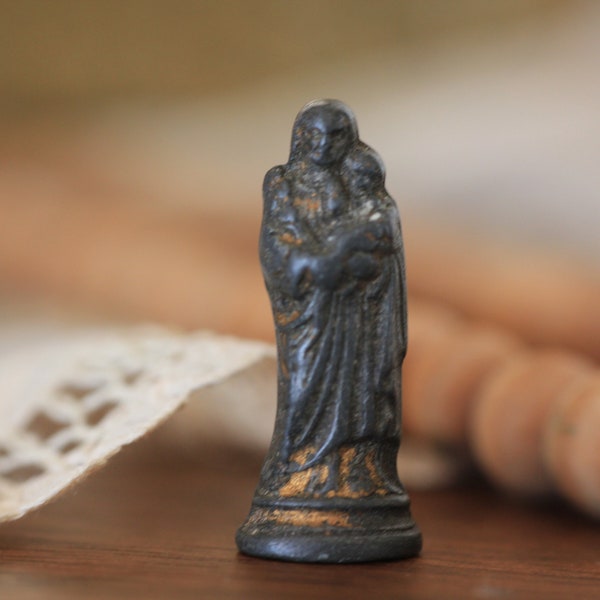 Antique Miniature Sanctuaire de Poche Religieux Stature Minuscule Figurine