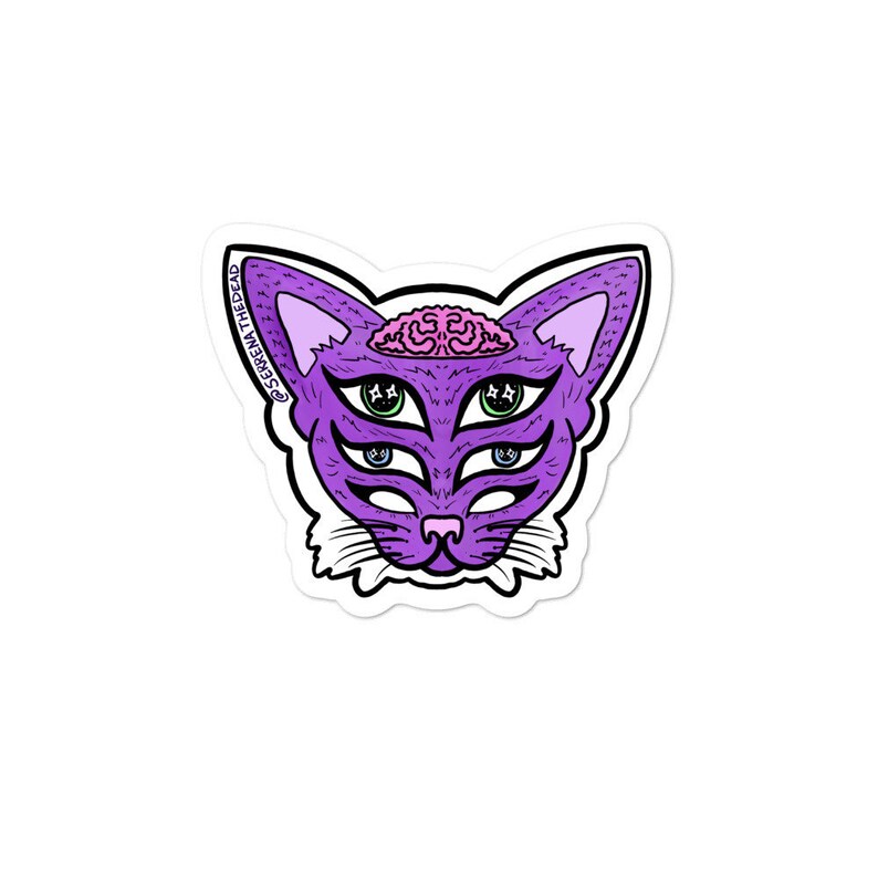6 eye kitty Bubble-free stickers Dead Queen Imagination|Serrenathedead trippy stickers trippy art