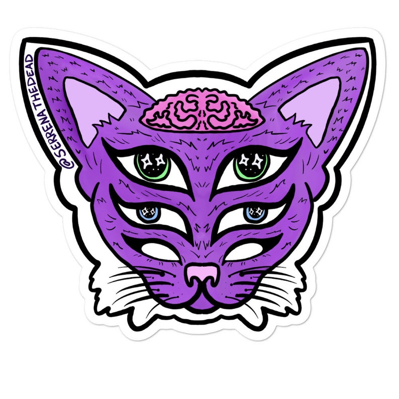 6 eye kitty Bubble-free stickers Dead Queen Imagination|Serrenathedead trippy stickers trippy art