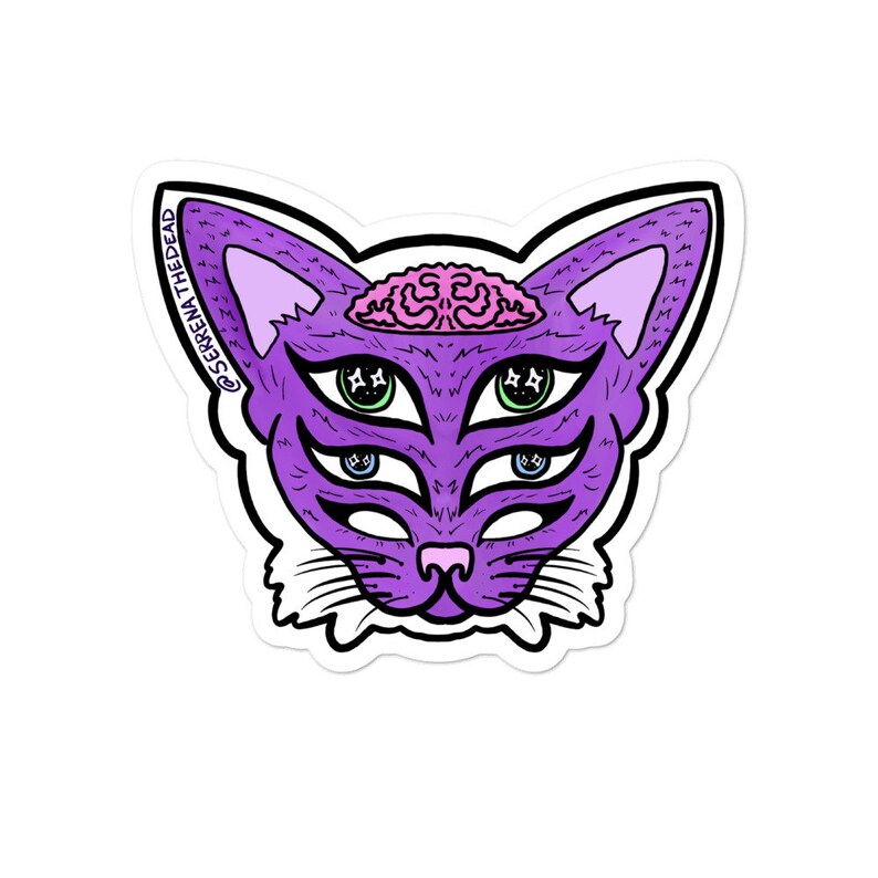 6 eye kitty Bubble-free stickers Dead Queen Imagination|Serrenathedead trippy stickers trippy art