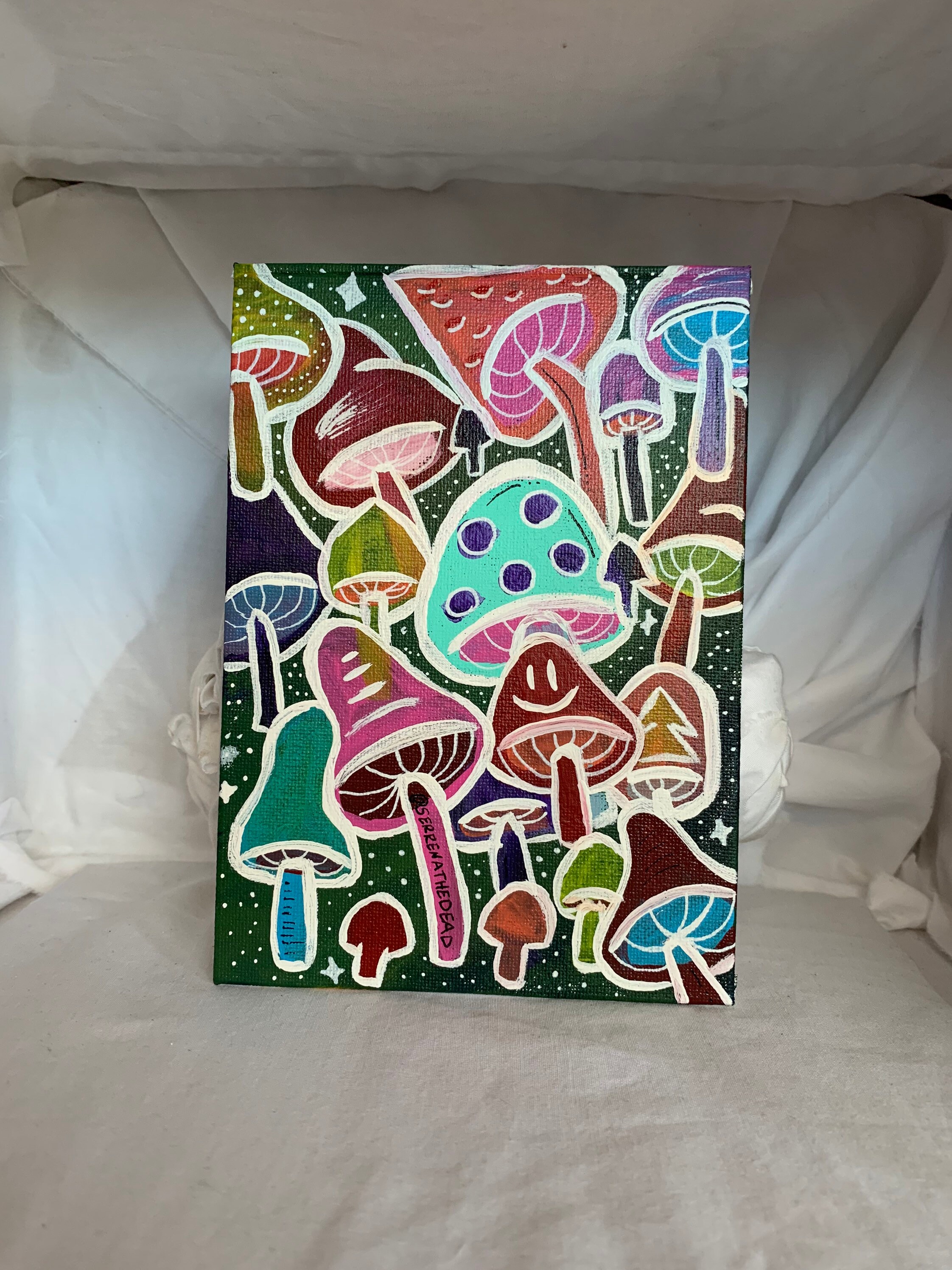 Colorful mushroom painting/ acrylic painting/canvas board/ Etsy