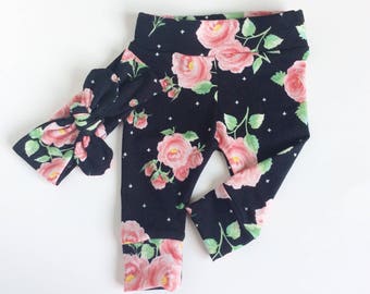 Floral baby leggings and headband set newborn leggings newborn take home baby pants baby girl leggings cotton baby leggings baby