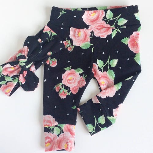 Floral Baby Leggings and Headband Set Newborn Leggings Newborn Etsy
