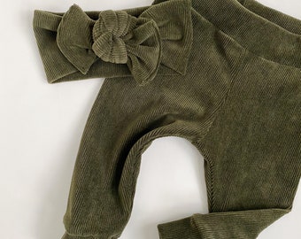 Olive Ribbed velvet~ Baby leggings newborn leggings girl leggings toddler leggings baby boy leggings baby girl leggings newborn leggings