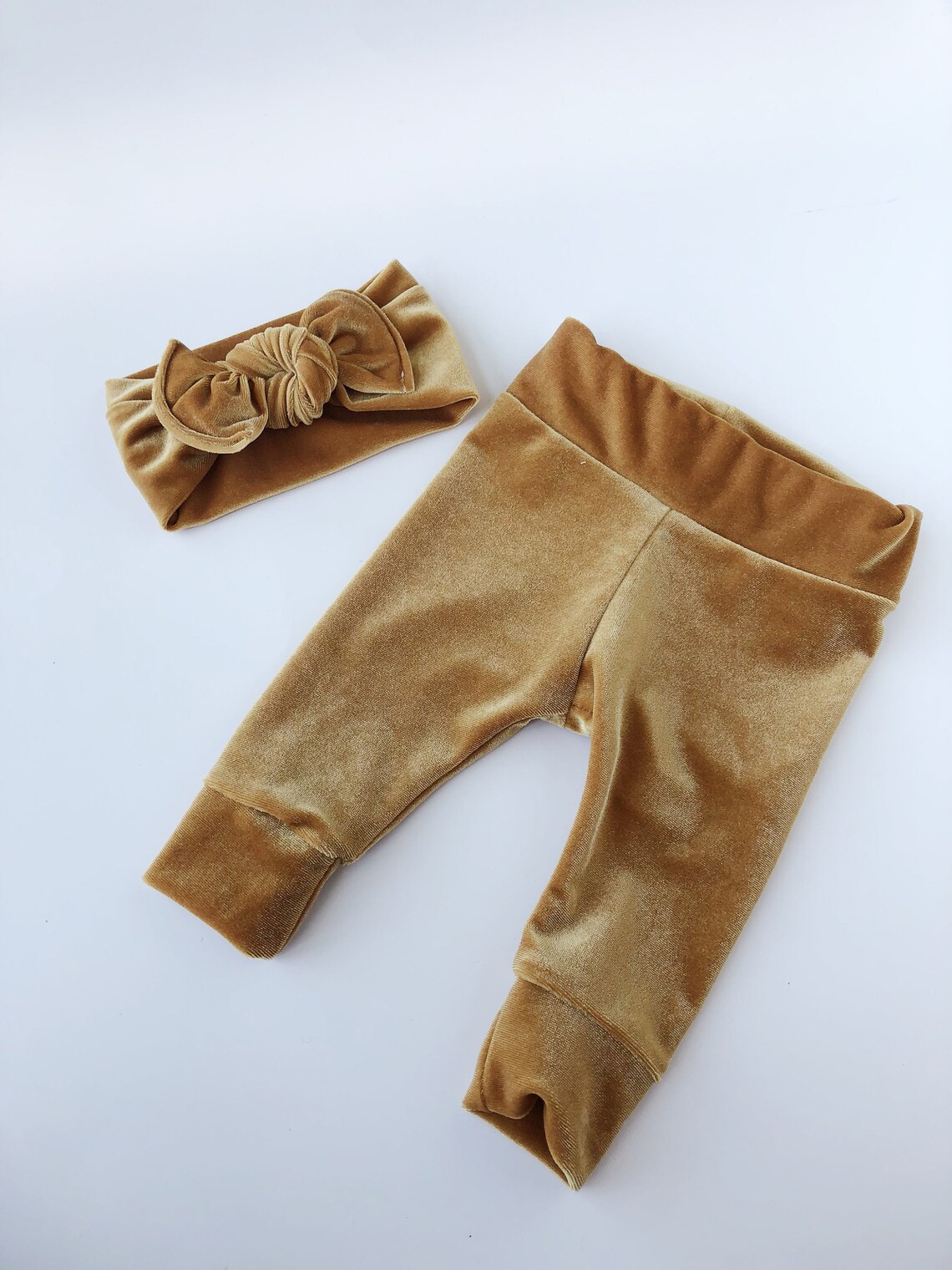 Velvet Gold Baby Leggings and Knot Headband Set Newborn Etsy