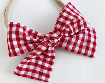 Red Plaid Baby Bow, Schoolgirl Hair Bow on Clip or Headband