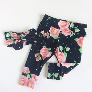 Floral baby leggings and headband set newborn leggings newborn take home baby pants baby girl leggings cotton baby leggings baby image 3