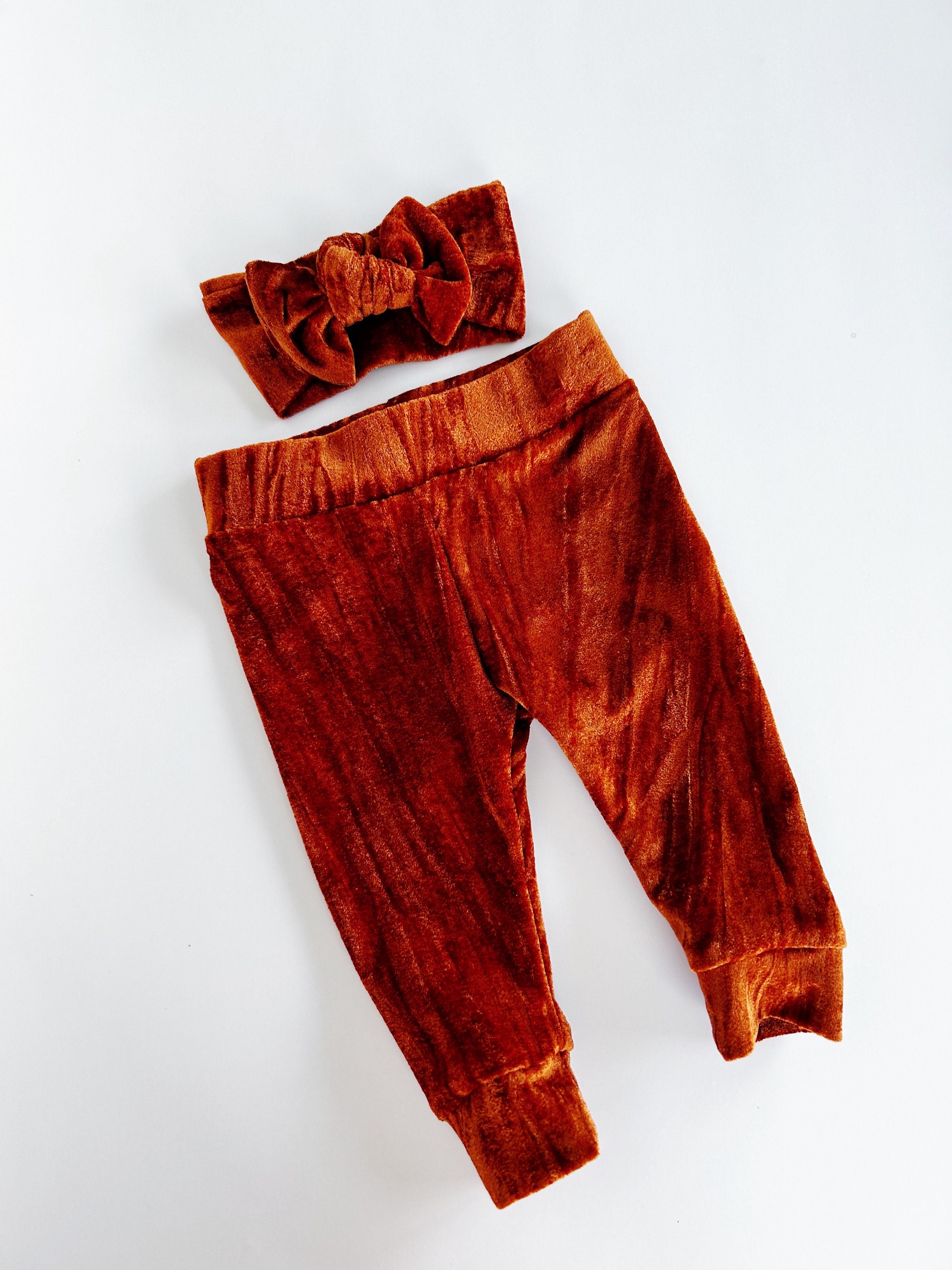 Orange Crushed Velvet Baby Leggings, Soft girl, toddler child Pants