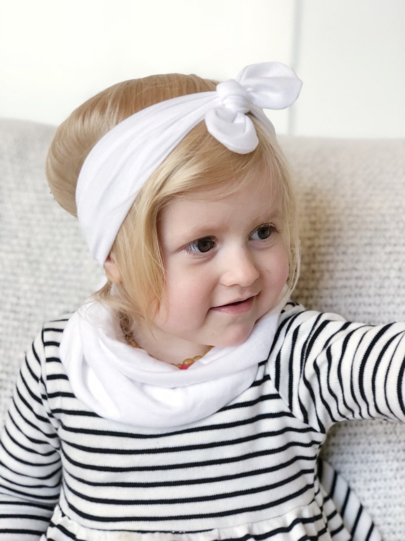 White Baby Loop Scarf and Top Knot Headband Infinity Scarf Etsy