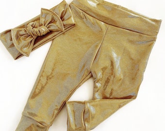 Gold Baby Leggings and Headband Set, girl, child , toddler kids clothes
