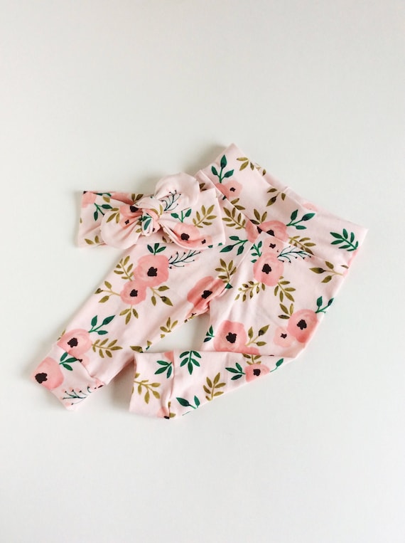 Floral baby leggings and headband set newborn leggings newborn take home baby pants baby girl leggings cotton baby leggings baby