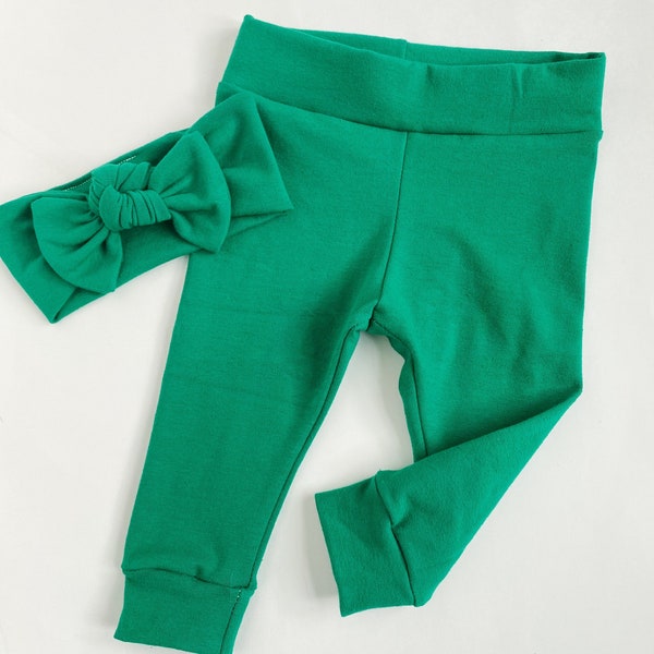 Green ~ baby leggings and hat set headband set newborn leggings newborn take home baby pants baby girl leggings new baby leggings