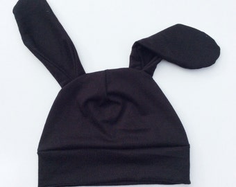 Black Bunny Hat: Soft Cotton Baby Beanie, Newborn to 3T
