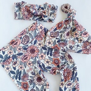 Floral Baby Leggings and Headband Set, Peach Pink Newborn Outfit, for newborn, infant, girl
