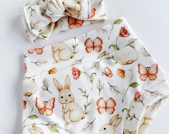 Organic Cotton Baby Bummies – Bunny & Butterfly Summer Shorties, newborn, toddler girl, children spring set