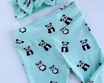 Pandas Baby Leggings and headband, newborn, girl, toddler legging pants