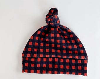 Orange & Black Plaid Baby Beanie, Soft Knit Hat (Newborn to 3T)