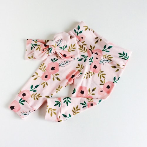 Floral Baby Leggings and Knot Headband Set Newborn Leggings Etsy