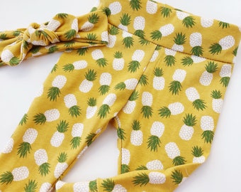 Pineapples~ baby leggings and headband set newborn leggings newborn take home baby pants baby girl leggings cotton baby leggings baby