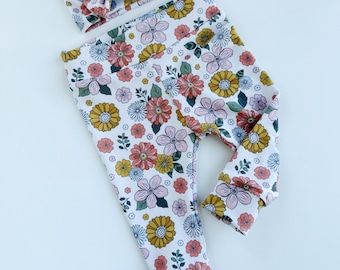 Floral Baby Leggings and headband, newborn, girl, toddler legging pants
