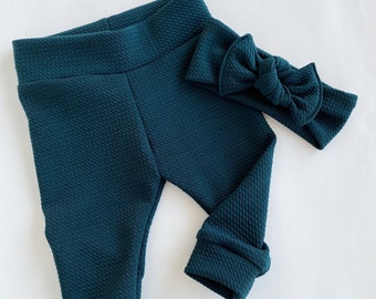 Dark Pine Green Knit Baby Leggings: Newborn to Toddler