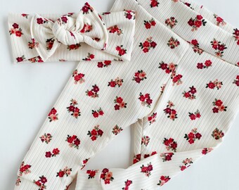 Floral Baby Leggings and Headband Set, newborn girl, toddler pants