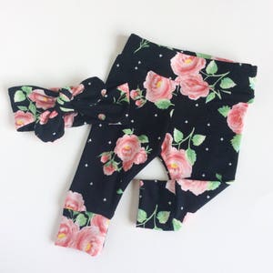 Floral baby leggings and headband set newborn leggings newborn take home baby pants baby girl leggings cotton baby leggings baby image 2