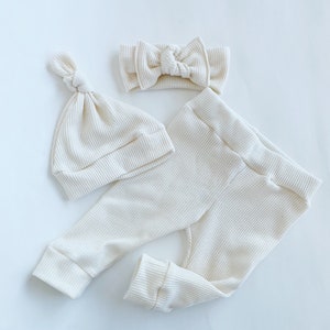 Waffle off white baby leggings going home set legging set newborn leggings newborn baby boy leggings baby girl leggings