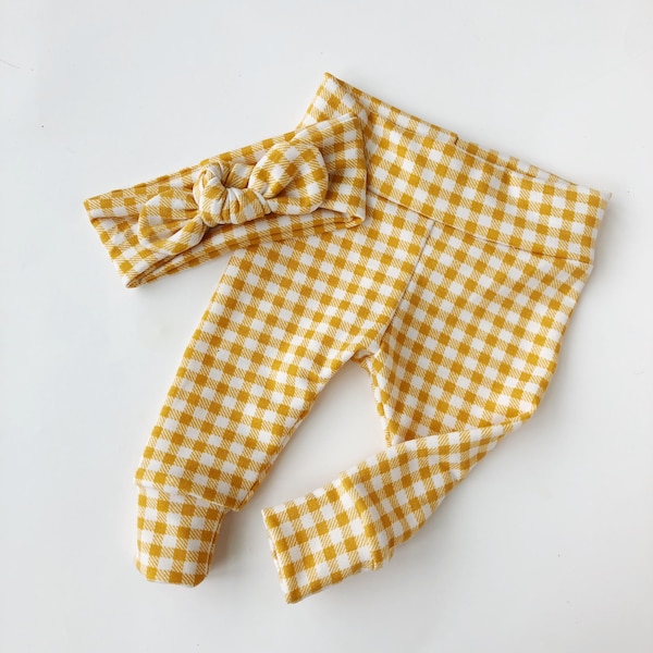 Mustard yellow plaid~ Baby leggings newborn leggings toddler leggings baby girl leggings newborn girl leggings going home outfit