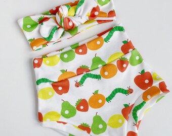Organic Cotton Baby Bummies – Hungry Caterpillar Print, Summer Shorties