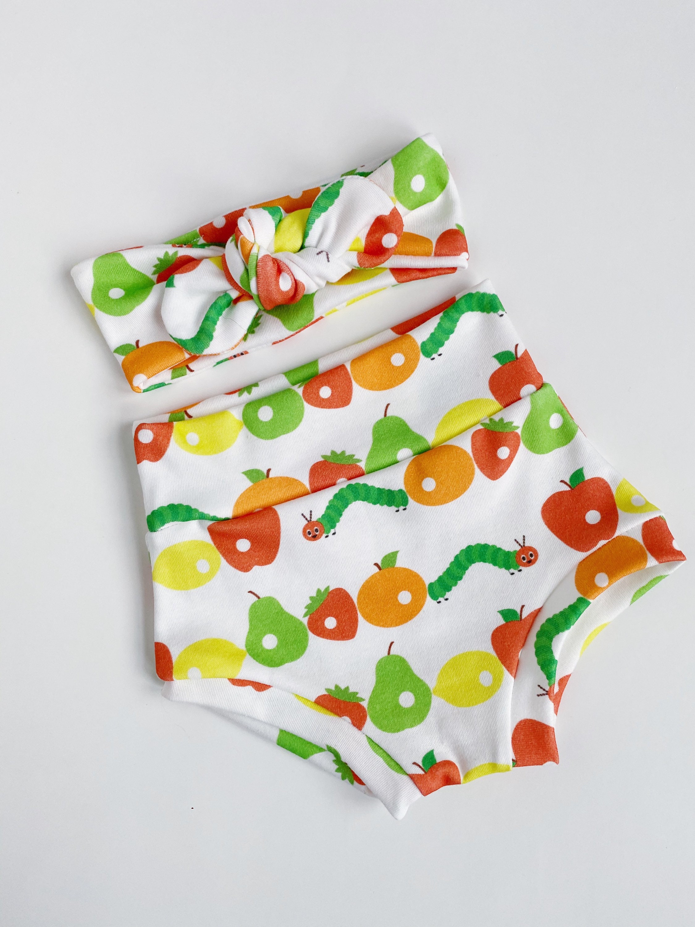 Organic Cotton Baby Bummies - Hungry Caterpillar Print, Summer Shorties