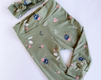 Safe floral~ baby leggings and headband set newborn leggings newborn take home baby pants baby girl leggings baby leggings