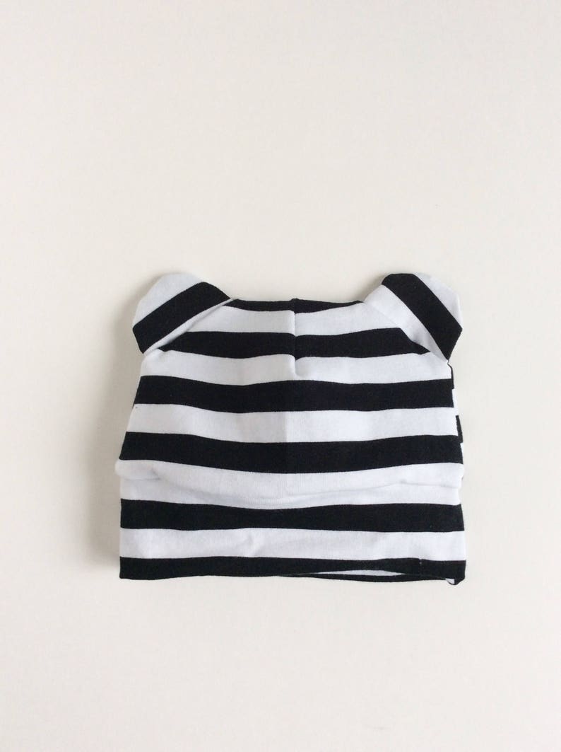 black and white striped baby hat
