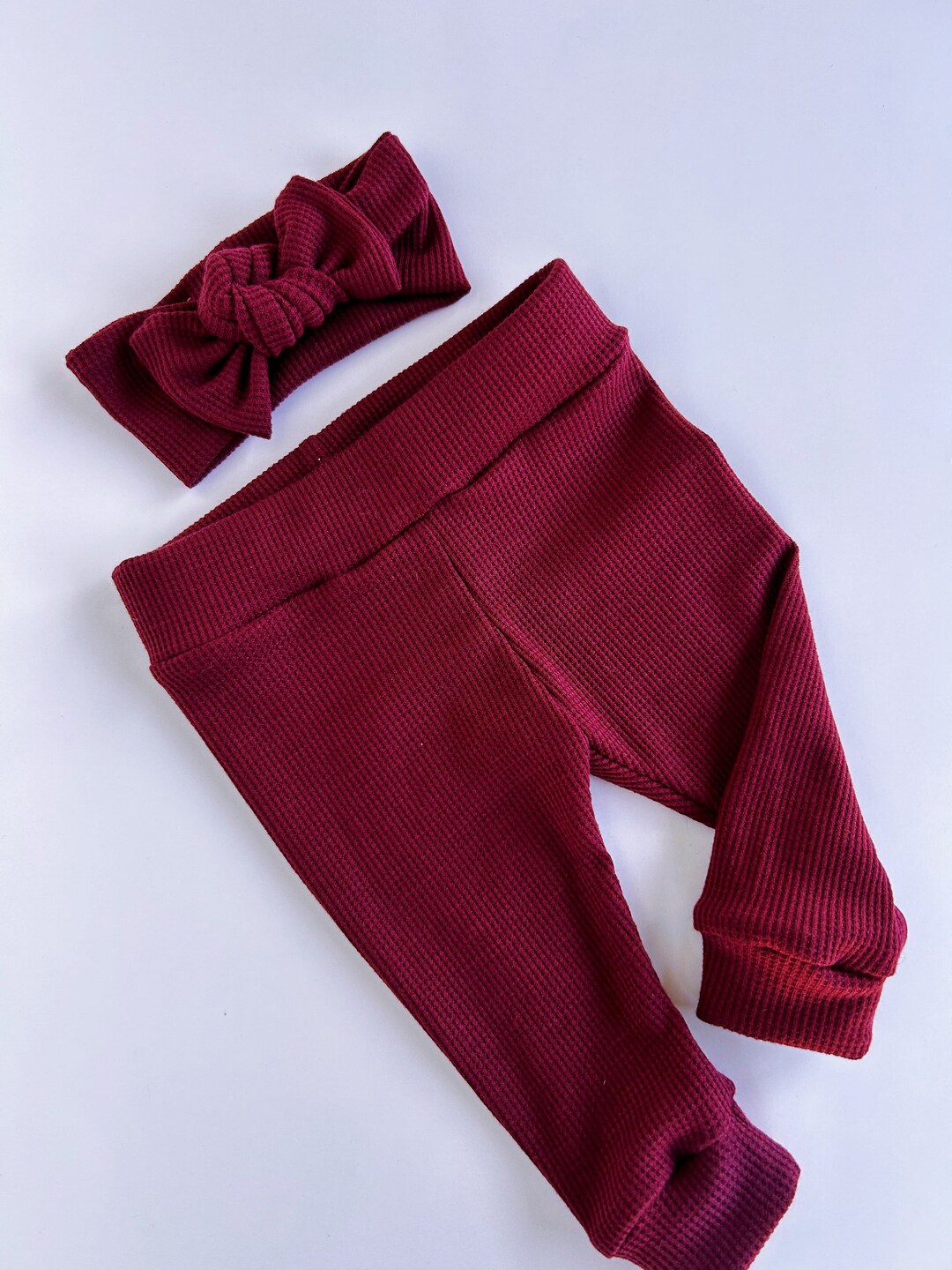 Waffle Burgundy Baby Leggings Set Baby Leggings and Headband Set