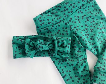 Green & Black Dot Baby Leggings, Newborn to 3T