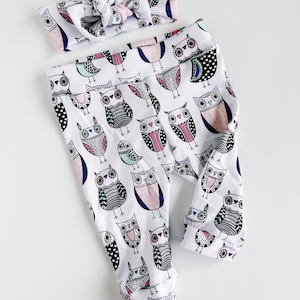 Owls~ Baby leggings girl leggings toddler leggings newborn leggings and headband set