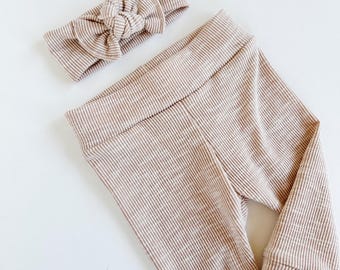 Oatmeal Baby Leggings girl, boy, pants and Bow Set, child toddler