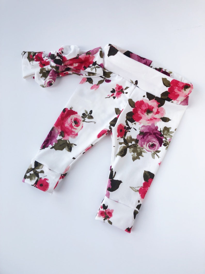 Floral Baby leggings and knot hat set newborn leggings and hat Etsy