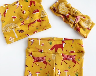 Foxes on Mustard Knit Baby Leggings
