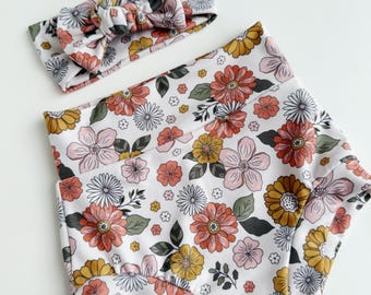 Floral Baby Bummies: girl , newborn, toddler child High Waisted shorties