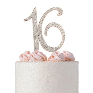 16 ROSE GOLD Birthday Cake Topper | 16th Decoration Ideas | Sweet Sixteen Party Cake Topper | Sparkly Rhinestones | Perfect Keepsake