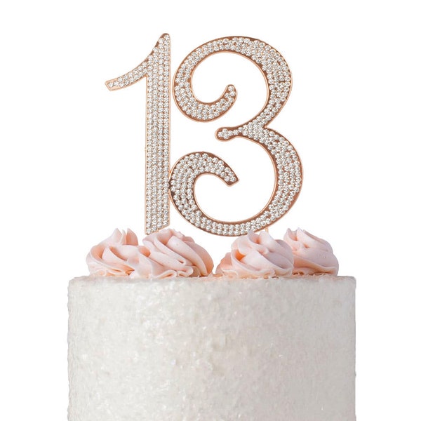 13 Birthday Cake Topper - ROSE GOLD Number Thirteen Cake Topper - 13th Birthday - Sparkly Rhinestone 13 Cake Topper - Perfect Keepsake